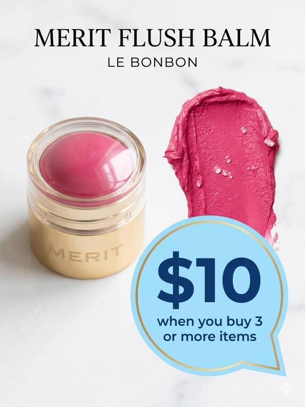 MERIT Flush Balm Cream Blush Mini - Le Bonbon (Bright Pink)